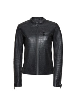 Veste en cuir véritable pour femme, motif croco gaufré, style motard, coupe ajustée, vêtement d'extérieur tendance pour femme, vente en gros - Product Image 1