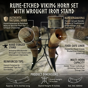 Auténtica Taza de Corno Vikingo Medieval Tallada a Mano, Ecológica, para Cerveza y Cerveza Artesanal, Segura para Alimentos, Corno Natural - Product Image 1