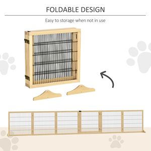 Cancelletto Pieghevole in Legno a 6 Pannelli per Cani di Piccola e Media Taglia con Finitura in Legno Naturale e Piedini di Supporto in Metallo - Product Image 6