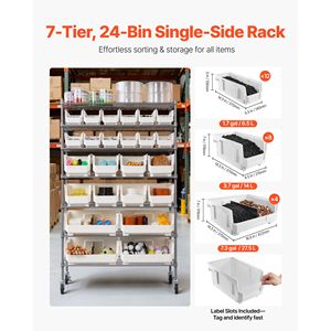 Scaffale Portaoggetti a 7 Ripiani con 24 Contenitori, Sistema di Scaffalature in Filo d'Acciaio con Organizzatori Mobili per Garage - Product Image 2