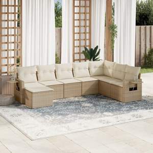 Conjunto de Sofá de Jardín Plegable Grande de Mimbre Sintético PE Beige para Entretenimiento al Aire Libre - Product Image 1
