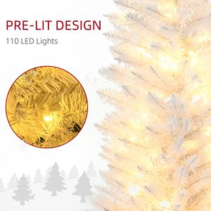 Albero di Natale Artificiale Sottile da 1,5 m con Rami Realistici e Luci LED Bianche Calde, Albero di Natale a Matita con Base Bianca - Product Image 5
