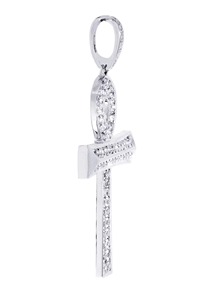 Pendentif Croix Ankh Plaqué Rhodium avec Micro-Pavé de Strass en Cristal, Bijou Religieux Unisexe Tendance, Idéal Cadeau - Product Image 2