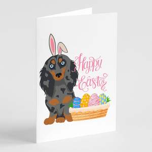 Longhair Blue Tan Dapple Dachshund Cartes de voeux de Pâques Pack 8 capricieux A7 Taille 5x7 Cartes vierges avec enveloppes - Product Image 1