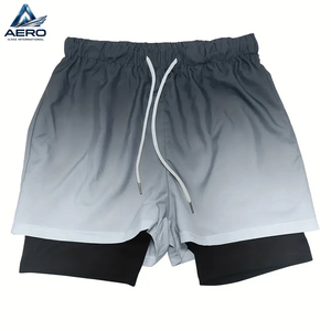 Casual Sports Quick-Dry Short-Sleeve Knit <b>Top</b> And A 2-In-1 Double-<b>Layer</b> Shorts Set Compression T-Shirt And Shorts Set - Product Image 3