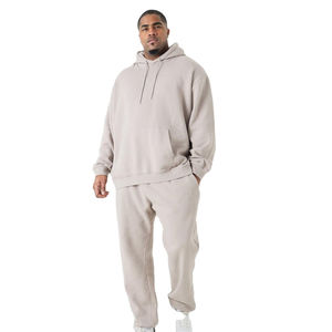 Ensemble de survêtement unisexe beige à capuche 2-en-1, coupe droite, décontracté, couleur unie, en polyester, pour l'automne, avec poches latérales, respirant - Product Image 6