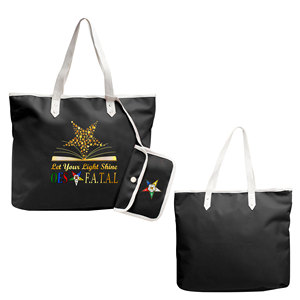 Sac fourre-tout noir avec étoile dorée, la phrase Let Your Light Shine OES F.A.T.A.L |   Sac fourre-tout noir imperméable personnalisé Eastern Star - Product Image 1