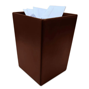 Dark Brown Bonded Leather Waste Bin Brown Rectangular Leather Paper Basket - Product Image 1