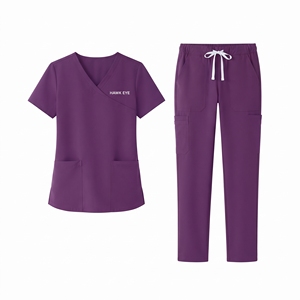 Hawk Eye Women Scrub Set <b>Purple</b> V-Neck Top And Pants Hospital Uniform Medical Workwear Two Piece Set - Product Image 1