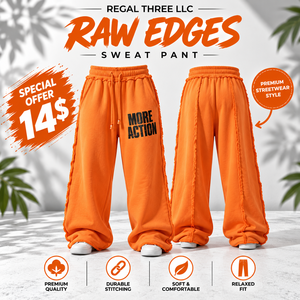 Pantalones de chándal para mujer con estampado y bordes sin rematar, casuales, 100% algodón polar, cintura media con cordón, estilo urbano de invierno, con dobladillo desgastado - Product Image 1