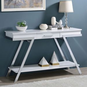 Tavolino da Salotto Bianco in Stile Contemporaneo con Finitura Lucida e Struttura Cromata, Elegante Mobile Console per Soggiorno - Product Image 1