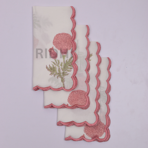 Serviettes de table en coton réutilisables Ridhi, imprimées à la main avec des motifs floraux, brodées, pour restaurant, hôtel, mariage - Product Image 4