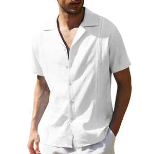Chemise en lin décontractée pour homme, style cubain, couleur unie, manches courtes, chemise de plage, vêtements d'été - Product Image 2