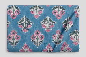 Tissu en coton imprimé à la main au mètre, motif floral bleu, textile indien Sanganeri Jaipur, pour robe, rideau, décoration intérieure - Product Image 3