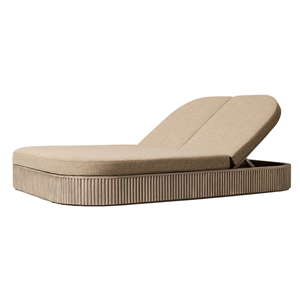 Chaise longue double en teck de qualité supérieure, base courbée cannelée, dossier réglable, fonction de rangement, chaise longue moderne pour l'extérieur - Product Image 1