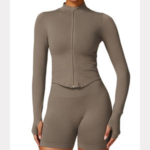 Women's Cropped Stand Collar <b>Yoga</b> <b>Jacket</b> Slim Fit Workout Zip Up with Windproof Panels Breathable Running Cover for Outdoor - Product Image 4
