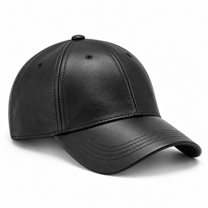 Casquette de baseball unisexe en cuir PU noir, 6 panneaux, couleur unie, mode décontractée, ajustement confortable et qualité durable - Product Image 5