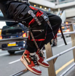 กางเกงคาร์โก้ผู้ชายลำลองสไตล์ฮิปฮอปสตรีทแวร์หลายกระเป๋าเทคแวร์กางเกงขายาวดีไซน์ริบบิ้นสีตัดกัน - Product Image 3