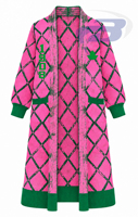 Alpha |   Kapa |   Cardigan long en tricot Argyle rose et vert pour femme Alpha, col mandarin, pull d'hiver avec poches