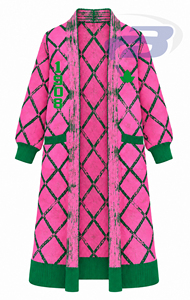 Alpha | Kapa | Alpha Women's Long Pink Green Argyle Knit <b>Duster</b> <b>Cardigan</b> Mandarin Collar Winter Sweater With Pockets Sweater - Product Image 1