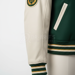 Plus Size Men's Varsity Jacket Green Cream Appliques 23 Preppy Style Winter Waterproof Sheep <b>Fur</b> - Product Image 4