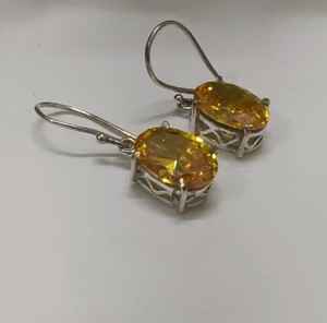 Boucles d'oreilles ovales en citrine faites à la main, boucles d'oreilles en citrine jaune plaquées argent pour femmes, bijoux pendantes pour la vente en gros - Product Image 2