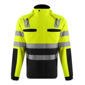 High Visibility Reflective Breathable Windproof Nylon <b>Work</b> Jacket <b>Waterproof</b> Safety Coat Hood for Road Construction Traffic <b>Work</b> - Product Image 1