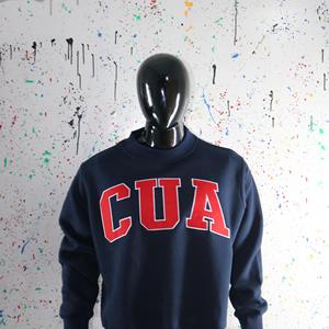 Sudadera CUA con cuello simulado, 450 GSM, nombre personalizado, bordado en aplique, corte holgado, 100% algodón, felpa francesa. - Product Image 1