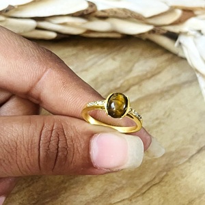 Hot Design Boho <b>Tiger</b> <b>Eye</b> Gemstone <b>Ring</b> Dainty Brass Jewelry for Women 18k Gold Plated Minimalist Band for Wholesale/OEM/ODM - Product Image 2