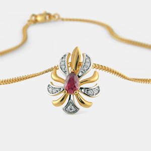 Collar con Colgante de Oro Amarillo con Rubí en Forma de Pera y Diamantes Florales Cultivados en Laboratorio - Product Image 2