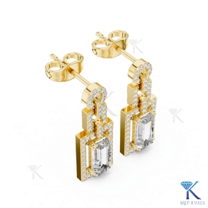 ต่างหูเพชรทรงหยดน้ำทรงเหลี่ยมมรกตจาก KRUP JEWELS ประดับเพชรแล็บโกรว์ ตัวเรือนทองคำแท้ 18K ดีไซน์หรูหราทรงเรขาคณิตแบบหลายชั้น ได้รับการรับรองจาก IGI - Product Image 4
