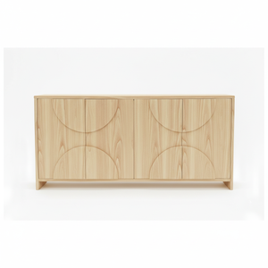 Buffet en bois moderne demi-cercle, meuble de rangement en bois à 4 portes avec panneau en arc, design moderne en arc - Product Image 1