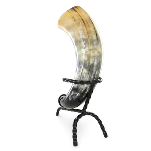 Viking Natural Cow Ox Decorative <b>Drinking</b> Horn Set Stylish Religious Beer Horn 2-Piece Iron <b>Stand</b> Touch Love Handmade Craft - Product Image 2