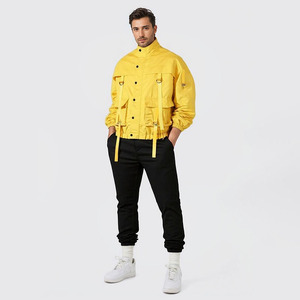 Men's Yellow Safari <b>Jacket</b> Stand Collar Waterproof Workwear Style <b>Canvas</b> Material Regular Fit Spring Season - Product Image 2