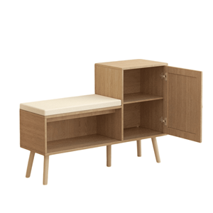 Panca Portascarpe 2-in-1 Moderna per Ingresso con Materiale in Rattan Naturale, 2 Ripiani Regolabili e Cuscino Rimovibile - Product Image 6