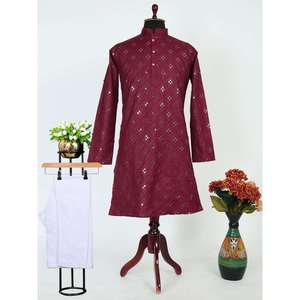 ผ้าฝ้ายออกแบบตามลำดับทำงาน kurta กับ payjama Maroon - Product Image 1