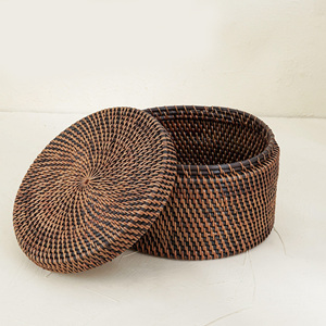 Sustainable home <b>decor</b> container basket with lid natural rattan box handweave <b>storage</b> <b>boxes</b> - Product Image 1