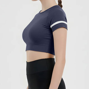 Camiseta Deportiva Corta de Verano para Mujer, Cuello en V, Manga Corta, Ajustada, 100% Algodón, Tejido Jersey de Secado Rápido - Product Image 2