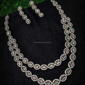 Ensemble de bijoux de mariée en diamant américain classique Collier et boucles d'oreilles en deux pièces pour mariage Style classique à la mode - Product Image 1