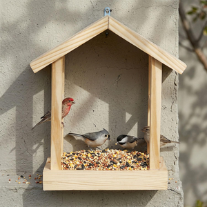 Wooden <b>Bird</b> <b>Feeder</b> Outdoor Hanging Garden <b>Bird</b> <b>Feeder</b> Station Natural Wood <b>Bird</b> Feeding House with Seed <b>Tray</b> and Roof - Product Image 1