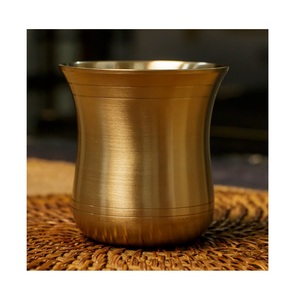 <b>Gold</b> Plated Metal Tumbler Solid Pattern Minimalist Design Gift for Adults Drinks Hot Single Wall - Product Image 3