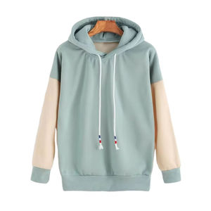 Sudadera con Capucha para Mujer en Verde Menta y Beige con Mangas en Contraste, Ropa al por Mayor OEM ODM - Product Image 2