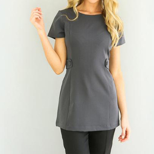 Tunique de salon de beauté unisexe, uniforme de coiffure élégant, haut respirant en polyester, coton et élasthanne - Product Image 3