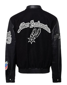 San Antonio Spurs Wool & Leather <b>Old</b> English Varsity <b>Jacket</b> Black Black - Product Image 2