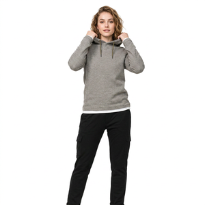 Ensemble de survêtement décontracté pour homme, sweat à capuche gris à demi-zip avec cordon de serrage et pantalon cargo noir, couleur unie, manches longues, pour l'automne - Product Image 2