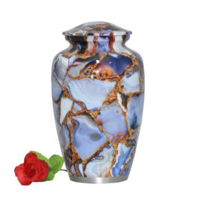 Wholesale Luxury Blue Mottle Metal Cremation Urn Bulk <b>Memorial</b> Jar with Elegant Floral Engraving and Polished Enamel Finish Art - Product Image 4
