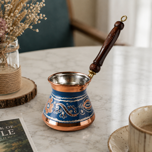 Handmade Blue Copper Turkish Coffee Pot Cezve Ibrik Wooden Handle <b>Arabic</b> Greek Espresso Coffee Maker Milk Warmer Gift Pot - Product Image 4