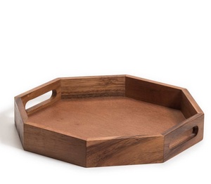 Bandeja de Servir Octogonal Portátil de Madera de Acacia Pulida para Catering, Mesa de Café, Cocina o Decoración del Hogar - Product Image 1
