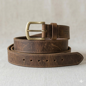 Ceinture en cuir véritable Crazy Horse pour homme, cuir de vache marron, boucle en cuivre, design tressé, durable, ceinture décontractée vintage - Product Image 1