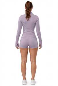 ONETEN APPAREL Chaqueta de yoga blanca para mujer con media cremallera, top corto de manga larga, ajuste ceñido, secado rápido, transpirable, atlético, con logo frontal - Product Image 2